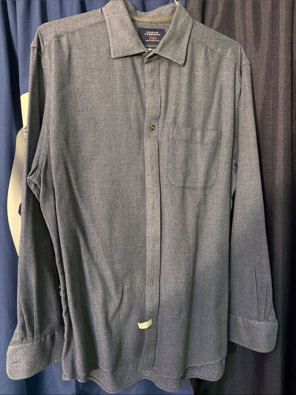 Charles Tyrwhitt Navy Textured Long-Sleeve Dress Shirt